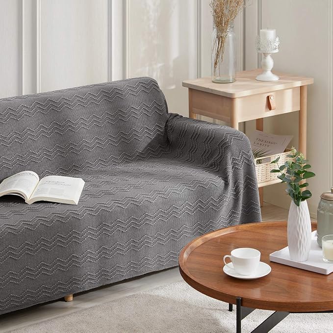 BOURINA Dark Grey Throw Blanket 50 x90 Inches Throw Textured Solid Soft Sofa - Image 5