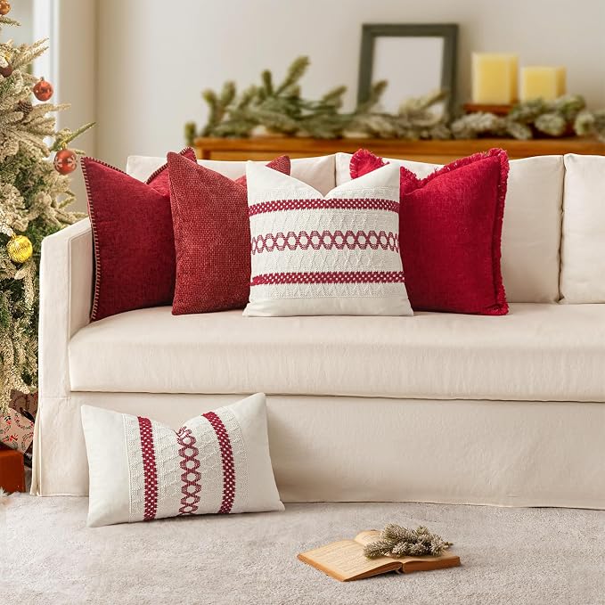 MIULEE Pack of 2 Christmas Pillow Covers 18x18 Inch Red Farmhouse Decorative - Image 4