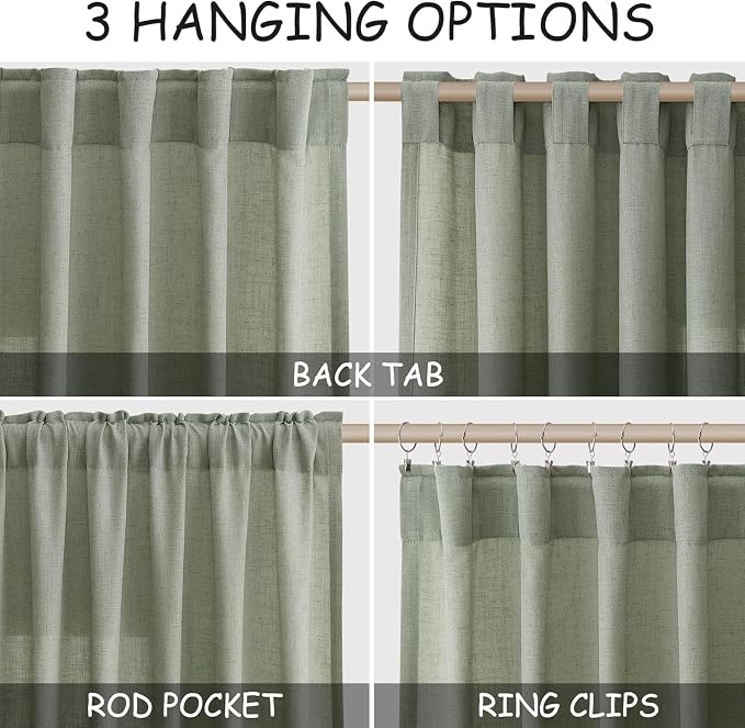 Desert Sage Linen Curtains for Living Room 126 Inches Long Light Filtering Semi - Image 2