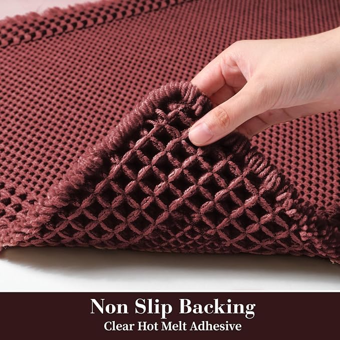 RESARE Waffle Bathroom Runner Rugs, Non Slip Boho Bath Mat 24"x48" Dark Red | - Image 4