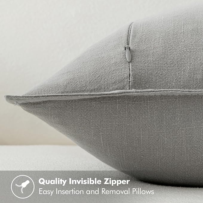 MIULEE Decorative Linen Pillow Covers 20x20 Inch Light Gray ​Boho Farmhouse​ - Image 3