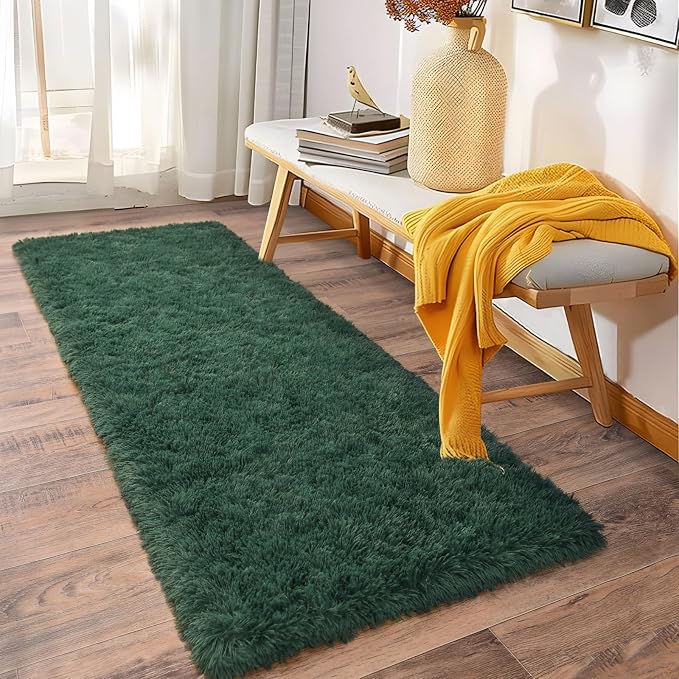 Soft Runner Rugs for Bedroom Hallways, 2 Packs 2x6 Green Fluffy Shag Throw Area - Image 3