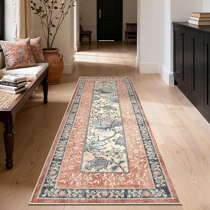 GarveeHome Terracotta Teal 2x6 Washable Kitchen Runner Rugs Non Slip Provence by GarveeHome