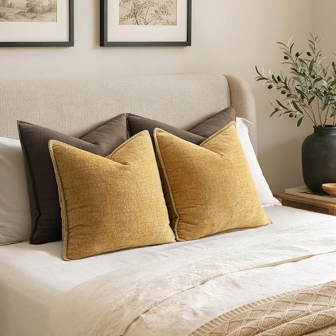 MIULEE Decorative Couch Throw Pillow Covers 16x16 Inch Gold 2 Pack | Mustard - Image 6