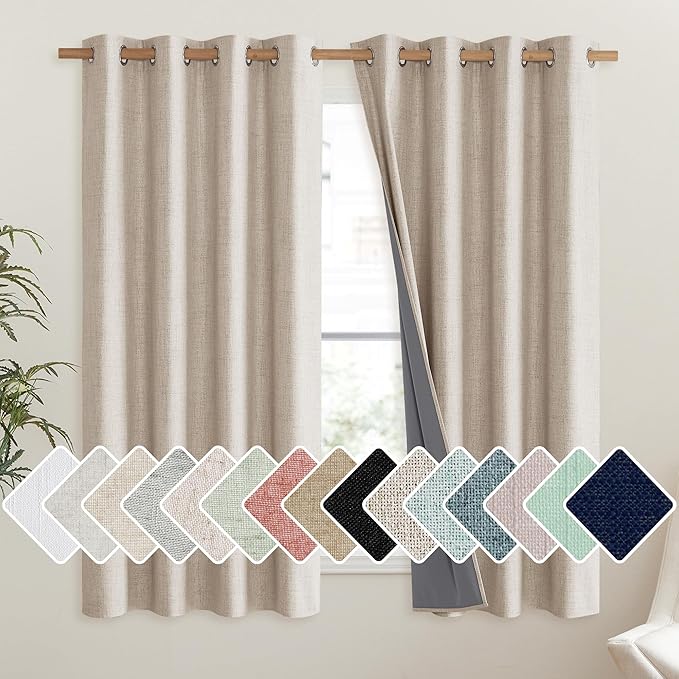 NICETOWN Cream Linen Complete Blackout Curtains 48 inches by NICETOWN
