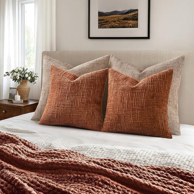 MIULEE Chenille Textured Fall Euro Throw Pillow Covers Burnt Orange 22x22 | Set - Image 5