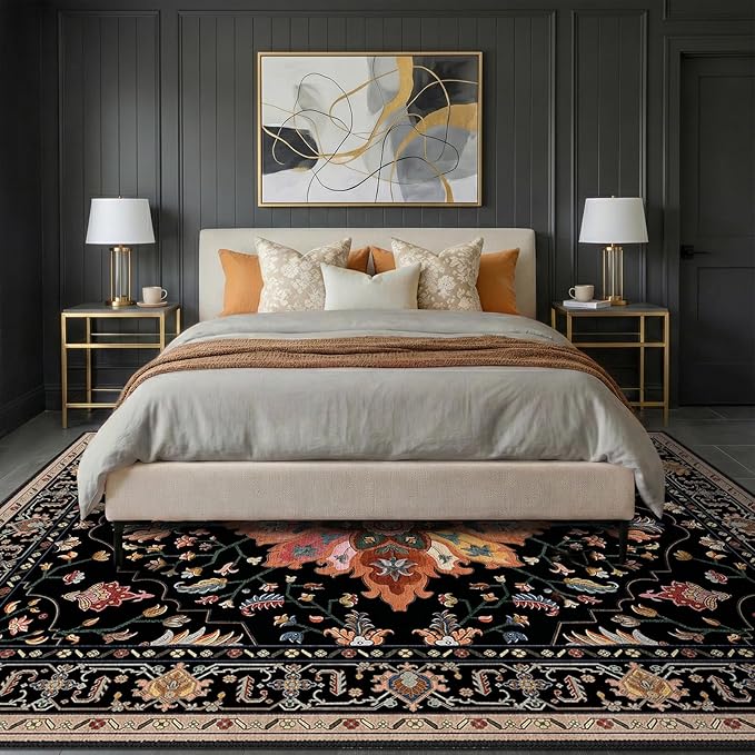 Area Rugs 8'x10' Washable Non-Slip, Floral Vintage Distress Print Pattern - Image 2