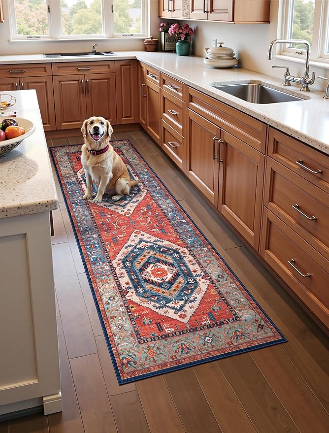 SERISSA Boho Washable Runner Rug, 2x5 Non-Slip Vintage Rust Hallway Kitchen by SERISSAHomeDecorCollection