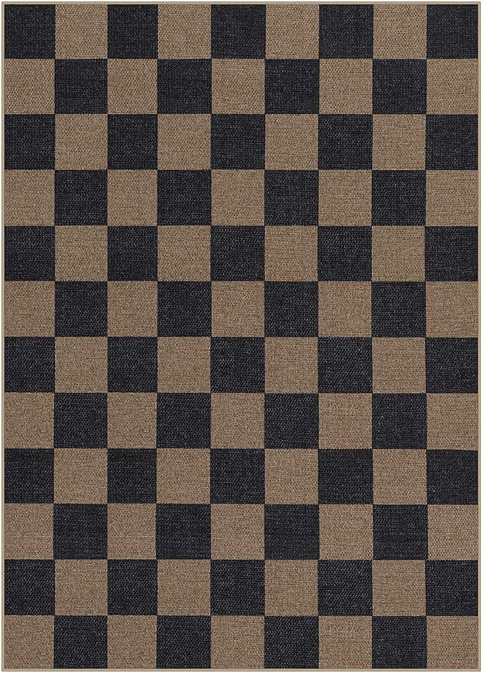 Lahome Checkered Easy Jute Living Room Rugs, 5x7 Black Dining Room Office Rug - Image 7
