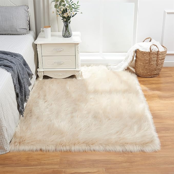 EasyJoy Ultra Soft Fluffy Shaggy Area Rug Faux Fur Rug Chair Cover Seat Pad - Image 3