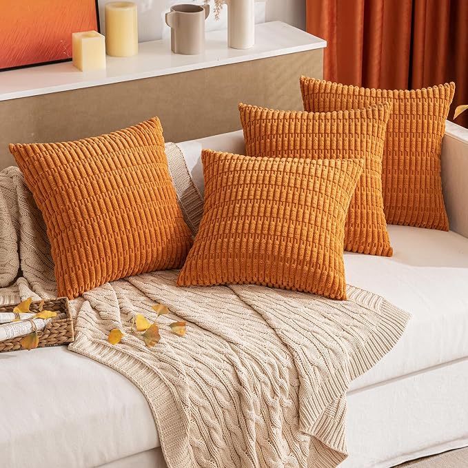 MIULEE Euro Fall Corduroy Decorative Throw Pillow Covers 24x24 Burnt Orange | - Image 7