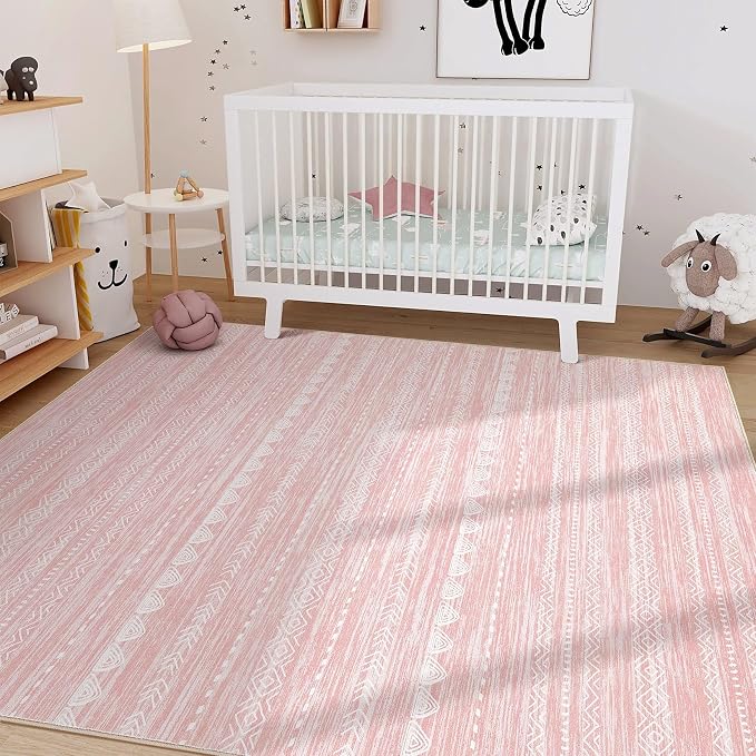 Nakagishi Pink Rugs for Bedroom Girls: 7x10 Washable Boho Large Neutral Cute - Image 5