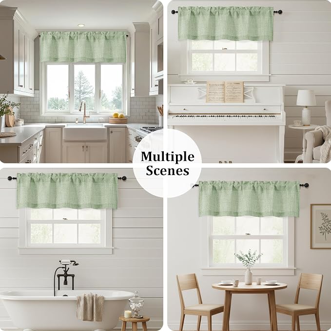 OWENIE Light Green Valances for Windows 1 Pcs, Light Filtering Textured - Image 7