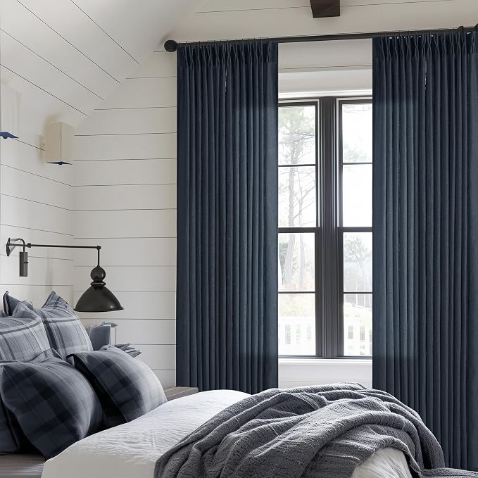 Navy Indigo Linen Pinch Pleated Curtains 102 Inches Long 2 Panels | Pinch - Image 7