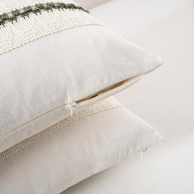 Fancy Homi Set of 1 Boho Olive Green Long Lumbar Decorative Throw Pillow Cover - Image 3