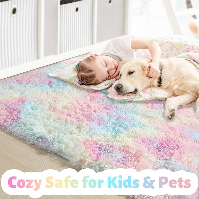 Amdrebio Rainbow Unicorn Pastel Cute Area Rug 4x6 - Image 2
