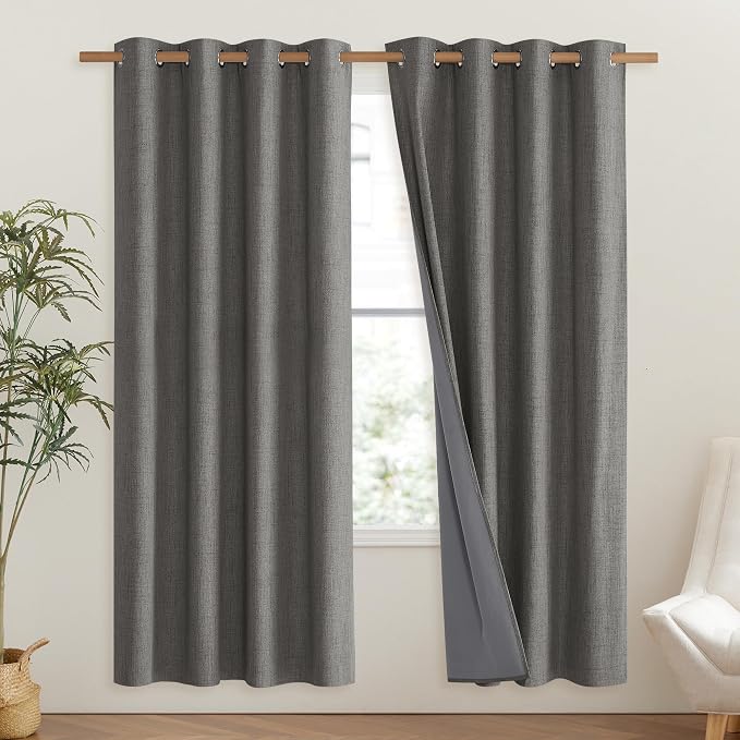 NICETOWN Grizzle Gray Vintage Linen 100% Blackout Curtains - Image 2