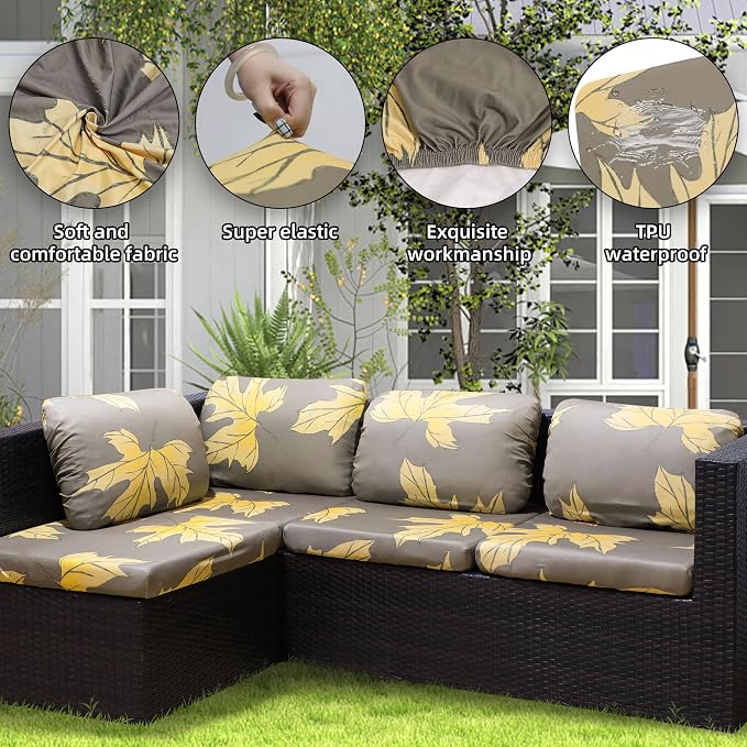 8Pcs Stretch Patio Cushion Covers Outdoor Cushion Cover, Jacquard Stretch - Image 3