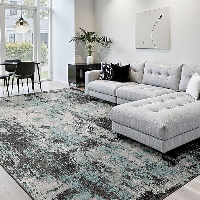 Washable Area Rugs 9'x12' Non-Slip Modern Abstract Soft by RELEANY