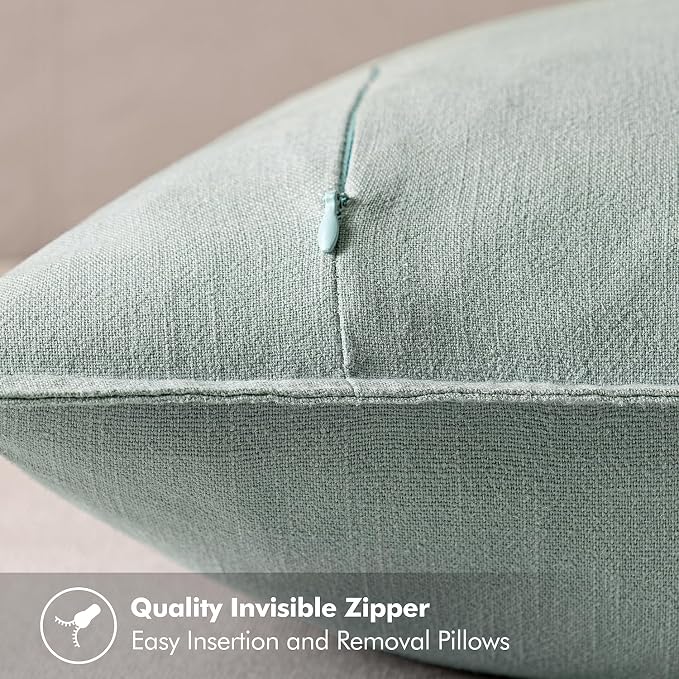 MIULEE Decorative Linen Pillow Covers 18x18 Inch Aqua Green ​Boho Farmhouse​ - Image 3