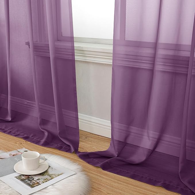 Aiyufeng Plum Purple Sheer Curtains 72 Inches Long 2 Panels Set, Solid Voile - Image 8