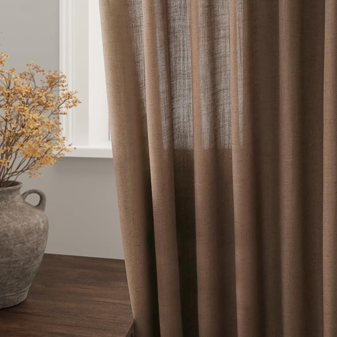 Nanspring Extra Long Caramel Brown Linen Curtains 2 Panels 102 Inches Long - Image 3