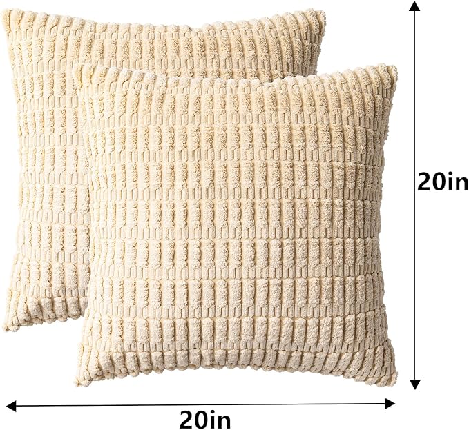 Pack of 2 Corduroy Decorative Throw Pillow Covers 20x20 InchSoft Boho Striped - Image 7