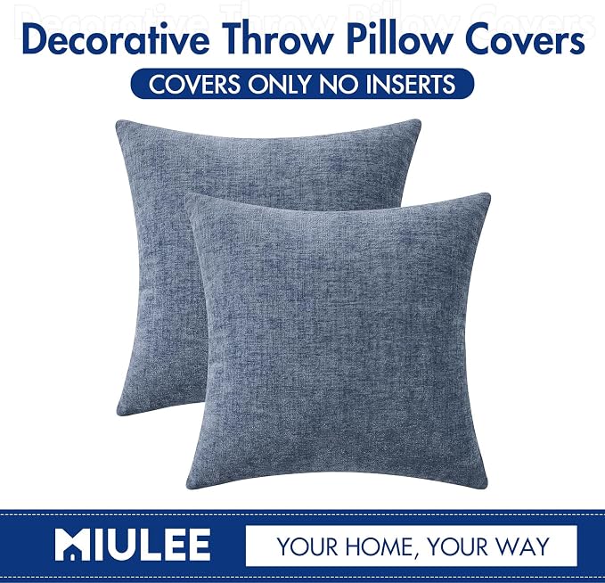 MIULEE Pack of 2 Couch Throw Pillow Covers 16x16 Inch Soft Dark Grey Blue - Image 6