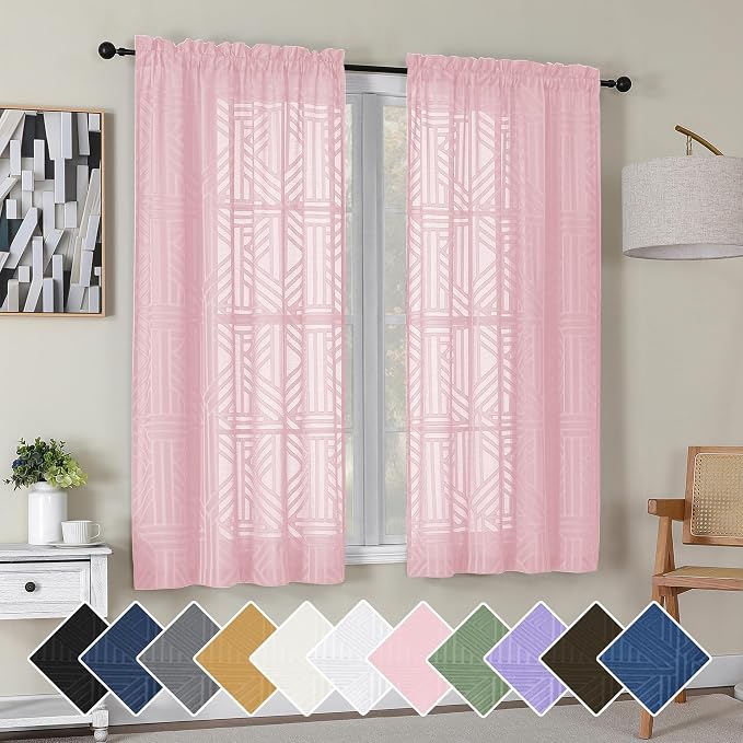 Simplebrand Blush Semi Sheer Curtains 63 Inch Length 2 Panels, Light Filtering by Simplebrand
