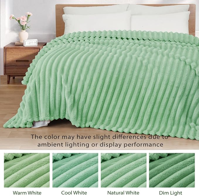 Exclusivo Mezcla King Size Flannel Fleece Blanket, Super Soft Striped Jacquard - Image 3