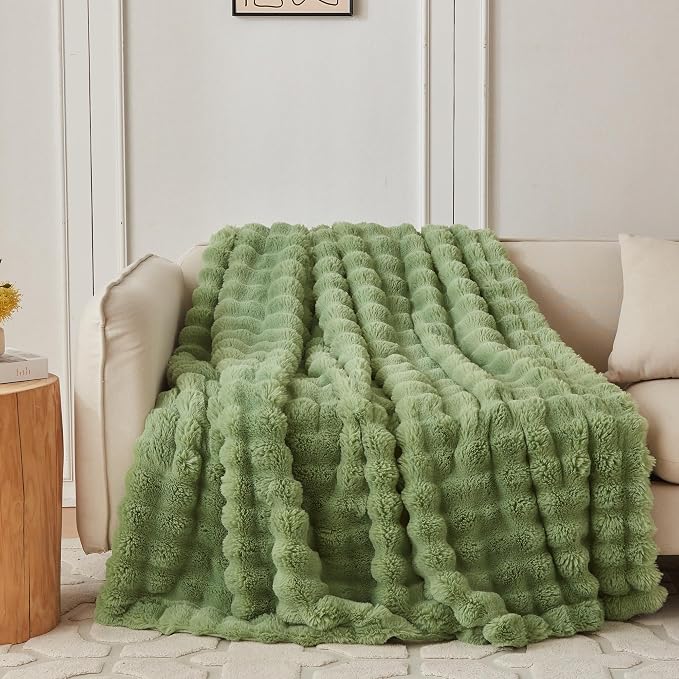 COOVA Faux Fur Throw Blanket for Couch, Cozy Soft and Fuzzy Plush Rabbit Fur by COOVA