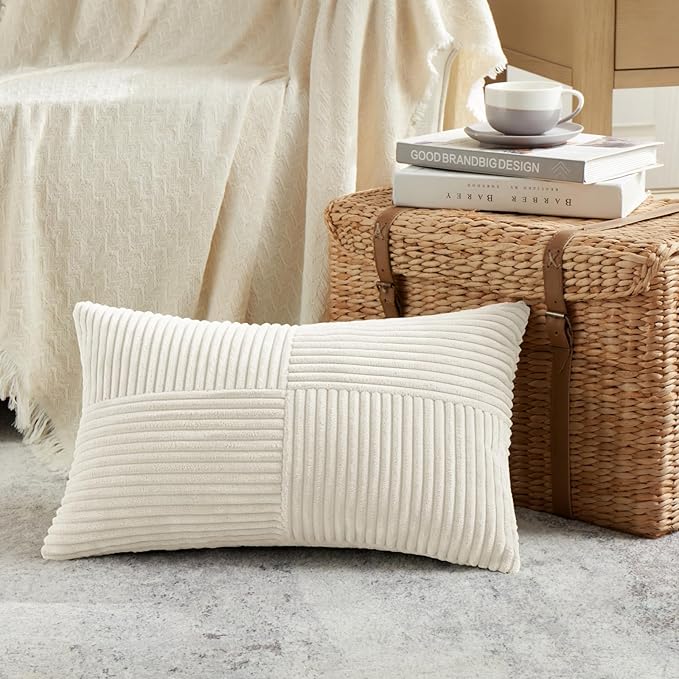 Fancy Homi 2 Packs Cream Lumbar Decorative Throw Pillow Covers 16x32 Inch - Image 2