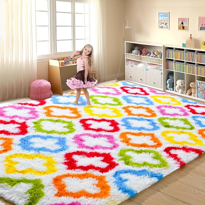 Tepook Fluffy Colorful Rug for Kids, Shaggy Soft Rainbow Area Rugs for Girls - Image 3