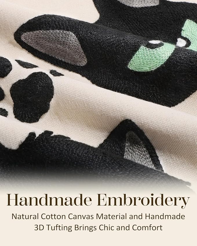 Embroidered Lumbar Pillow Cover 20x12 Inch, Cat Bone | Decorative Throw Pillow - Image 2
