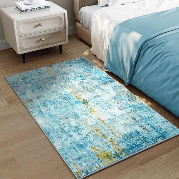 Entrance Rugs Indoor 2x3 Teal Blue Entry Rug Washable Abstract Small Area Rug - Image 5