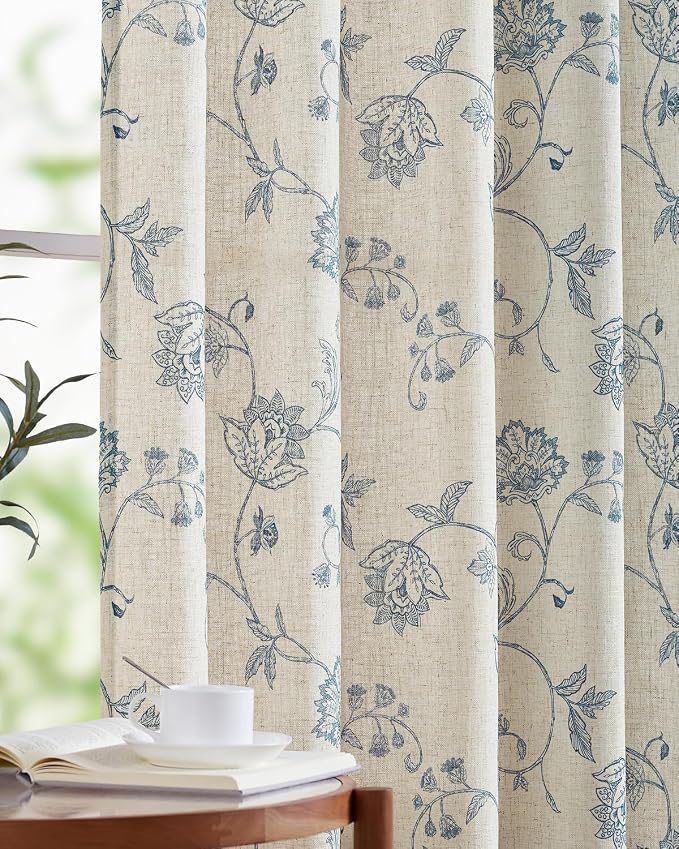 jinchan Linen Curtains Floral Curtains 63 Inch Length by JINCHAN