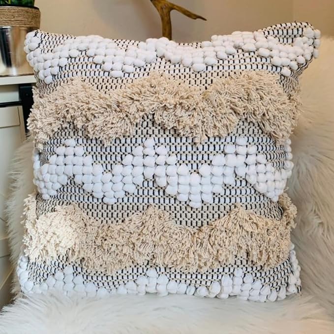 Throw Boho Pillow Cover, 18”x18” Bohemian Moroccan Rustic Decorative Pillows by Cozydeko