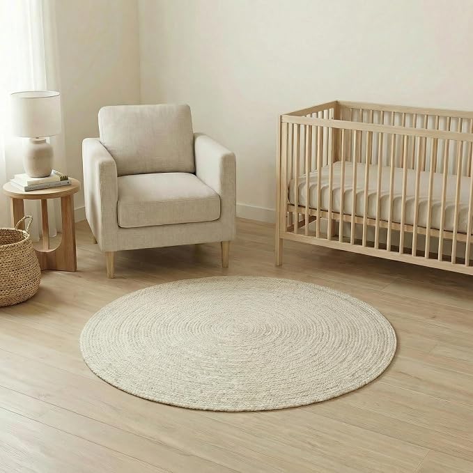 Hausattire Hand Woven Jute Braided Rug, 4’ Round – Off White, Reversible Boho - Image 4