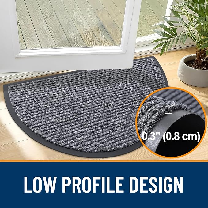 OLANLY Half Circle Front Door Mat 47x23, Waterproof Heavy-Duty Doormat | Grey - Image 4