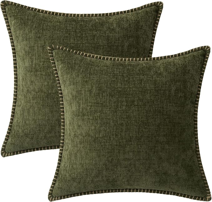 MIULEE Pack of 2 Couch Throw Pillow Covers 18x18 Inch Olive Green Farmhouse - Image 6