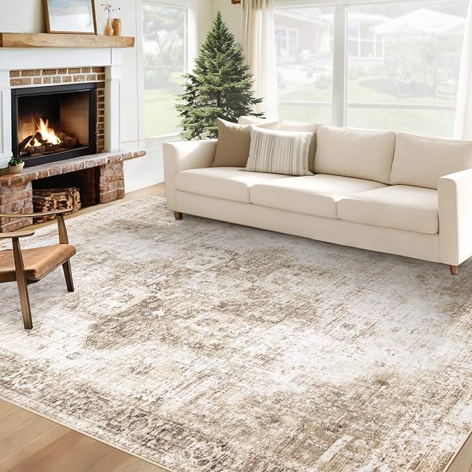 Area Rug 6x9 Washable Rug, Vintage Boho Medallion Rugs Non-Slip Soft Low Pile by VECARF