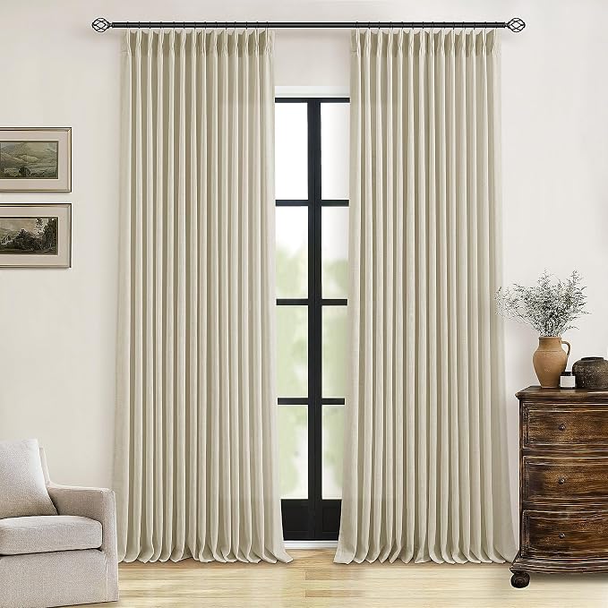 86 Inch Beige Flax Linen Curtains Pinch Pleated 2 Panels Set | Memory Training by Twodrapes