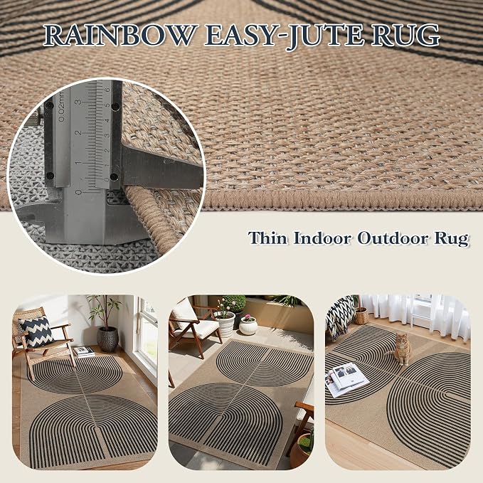 Lahome Enfys Modern Rainbow Easy Jute Office Rug, Outdoor Patio Rug 4x6 - Image 3