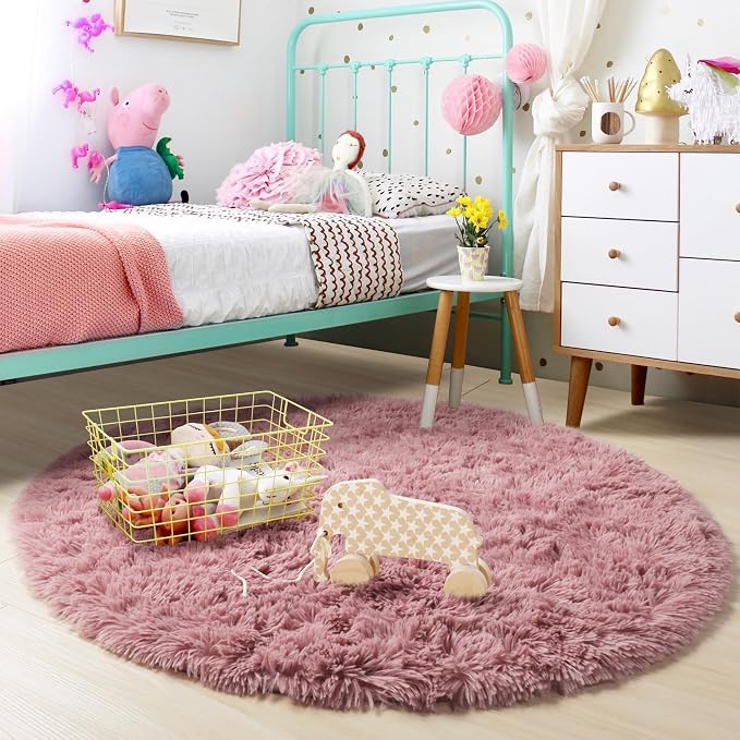 Blush Round Rug 6Ft for Bedroom, Fluffy Fuzzy Plush Circle Area Rugs for Baby - Image 7