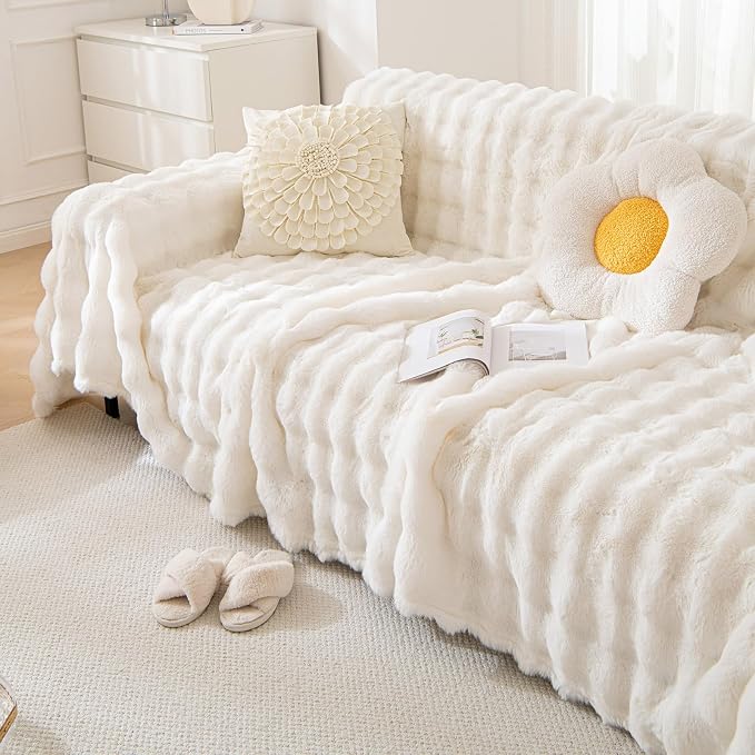 HANDONTIME White Sofa Covers Dog Couch Cover Rabbit Plush L Shaped Couch Covers - Image 8