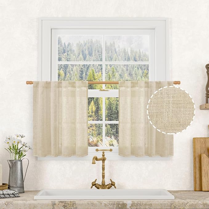 LAMIT 24 Inch Cafe Linen Curtains by LAMIT
