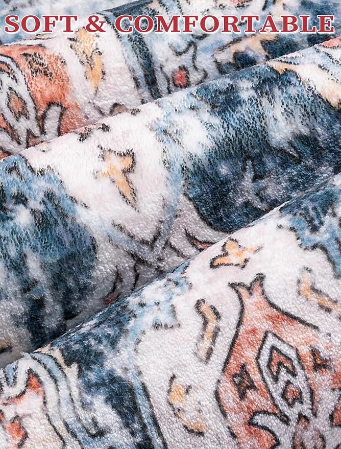 SERISSA Boho Washable Runner Rug, 2x6 Rug Non-Slip Vintage Blue Orange Hallway - Image 5