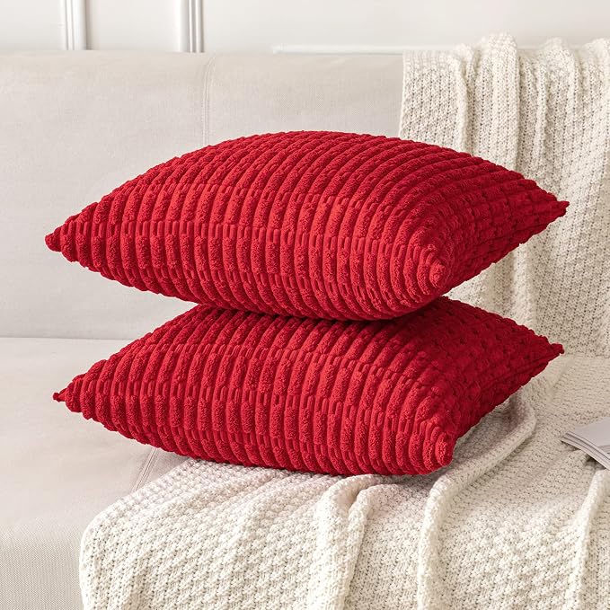 MIULEE Pack of 2 Red Corduroy Decorative Pillow Covers 12x12 Inch Soft Boho - Image 5