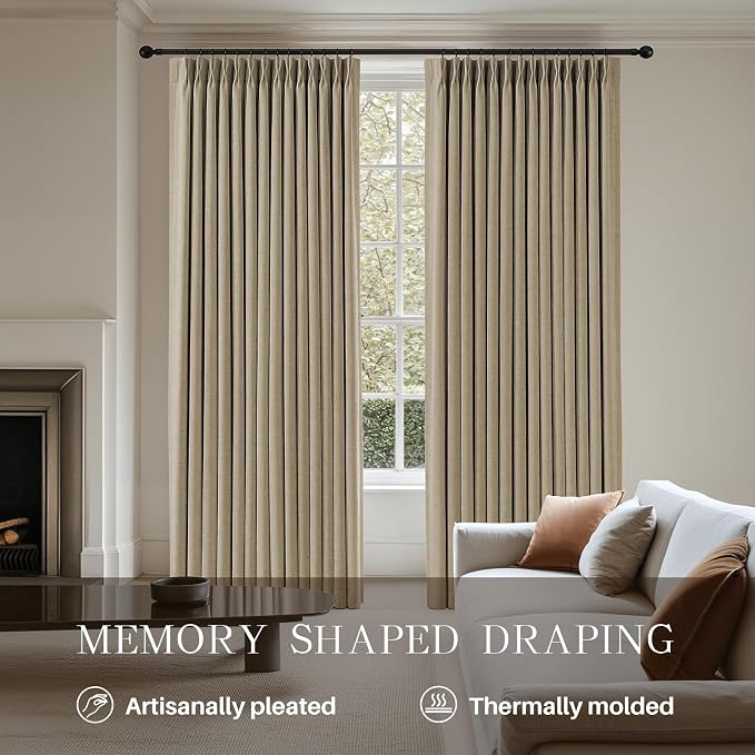 AUSSPVOCT Pinch Pleated 108 Inch Linen Curtains 100% Blackout - Image 3