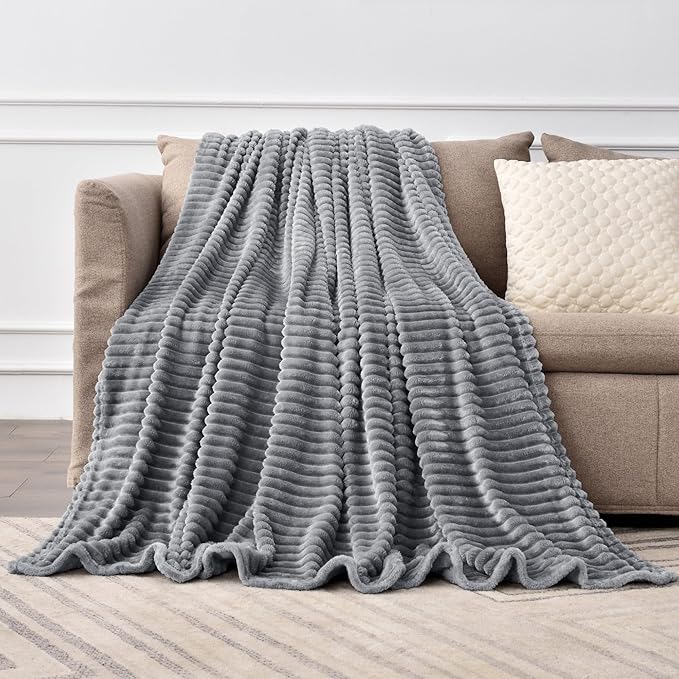 BEDELITE Fleece Throw Blanket for Couch – 3D Ribbed Jacquard Soft and Warm by BEDELITE